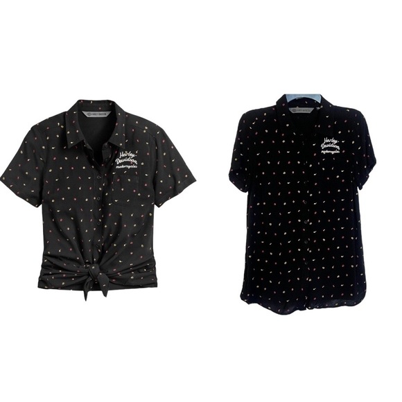 Harley Davidson Micro Skull Print Embroidered Logo Button Down Shirt size Small - Picture 1 of 12